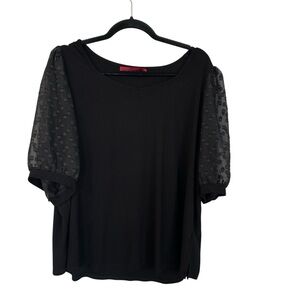 Love Scarlett Womens Black Short Fashion Dot Sleeve Scoop Neck Blouse Sz 2XL GUC